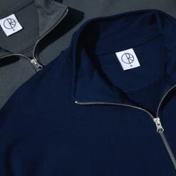Polar Frank Half Zip Sweatshirt Dark Blue -Slam City Shop 0028 Polar Skate Co SP24 Frank Half Zip Sweatshirt Dark Blue 4 png