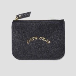 Cash Only Leather Zip Wallet Black