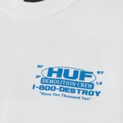 Huf Demolition Crew T-Shirt White -Slam City Shop HUFDEMOLITION CREW S S TEE WHITE TS02243 WHITE 02copy
