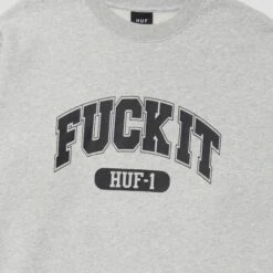 Huf Fuck It Crewneck Heather Grey -Slam City Shop HUFFUCK IT CREWNECK HEATHER GREY PF00664 HTGRY 03