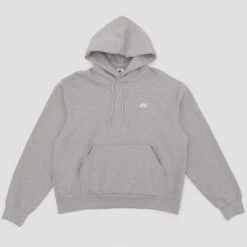 Nike SB Embroidered Logo Fleece Pullover Hood Dark Grey Heather / White