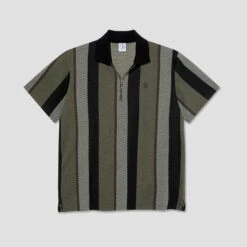 Polar Jacques Polo Shirt Herringbone Khaki Green -Slam City Shop Polar Skate Co F24 jacques polo grn 2