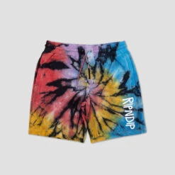 RIPNDIP Rubber Logo Sweat Shorts Sunburst Spiral Tie Dye