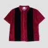 Skateboard Cafe Stripe Full Zip Velour Stripe Shirt Burgundy / Black