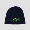 Limosine Spiral Skully Embroidered Beanie Navy / Neon Green