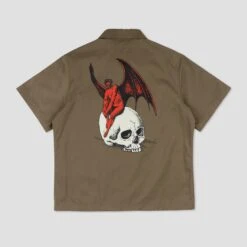 Welcome Nephilim Zip Up Twill Work Shirt Stone