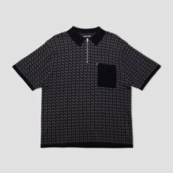 PassPort Drain Knit Shortsleeve Polo Tar Black