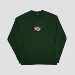 PassPort Tea~Pot Embroidery Crew Forest Green