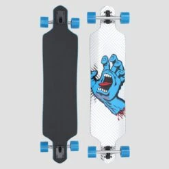 Santa Cruz 41 Screaming Hand Foil Drop Thru Complete Longboard Cruiser Silver / Blue
