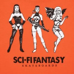 Sci-Fi Fantasy Macho Girls T-Shirt Orange -Slam City Shop sci fi macho girls tee orange 03