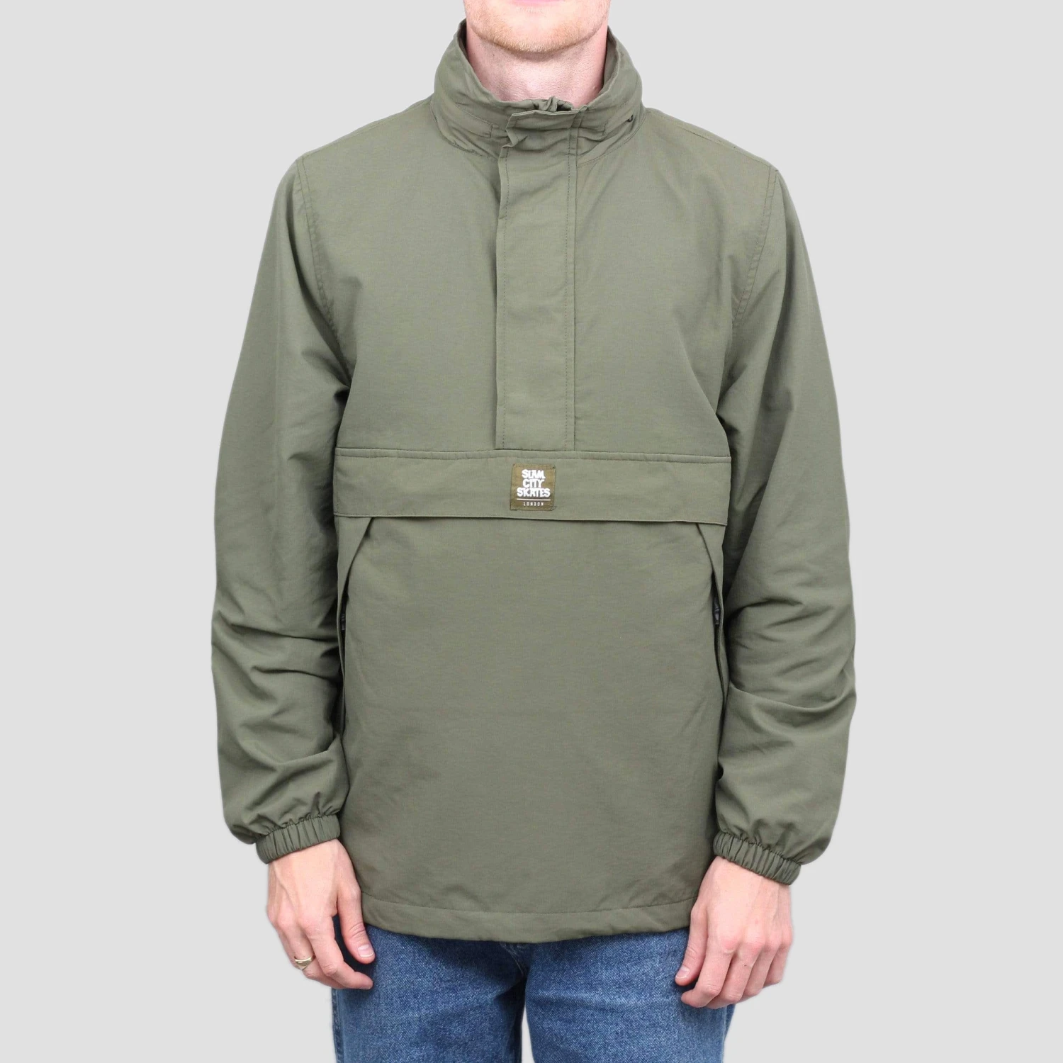 Slam City Skates Half Zip Shell Jacket Olive 1 Slam City Skates Half Zip Shell Jacket Olive
