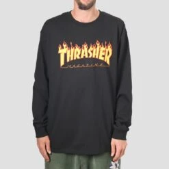 Thrasher Flame Logo Longsleeve T-Shirt Black