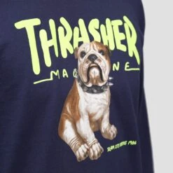 Thrasher X Slam City Skates Bulldog Longsleeve T-Shirt Navy -Slam City Shop thrasher t shirt thrasher x slam city skates bulldog longsleeve t shirt navy 29697726414918